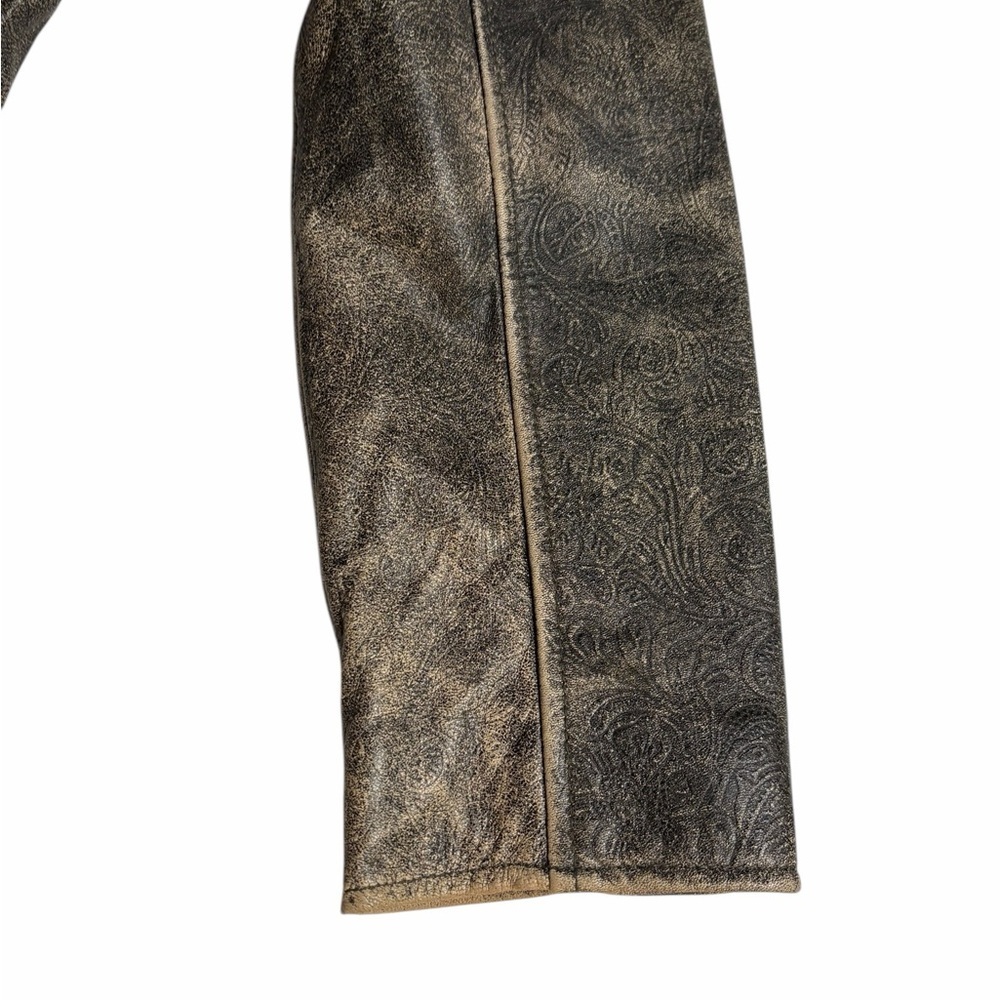 QUE Faux Leather Blazer Jacket – Vintage Distressed Bronze Paisley - Medium - Picture 2 of 11